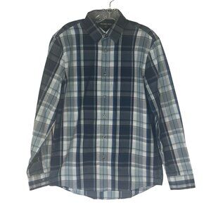 Michael Kors Button Front Shirt Mens Small Blue New Plaid Classic Fit